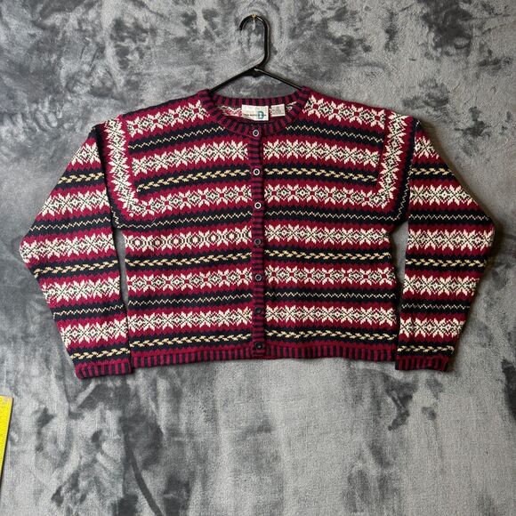 Paul Harris Design Womens Cardigan Medium Long Sleeve Red Geometric Striped - Picture 1 of 7